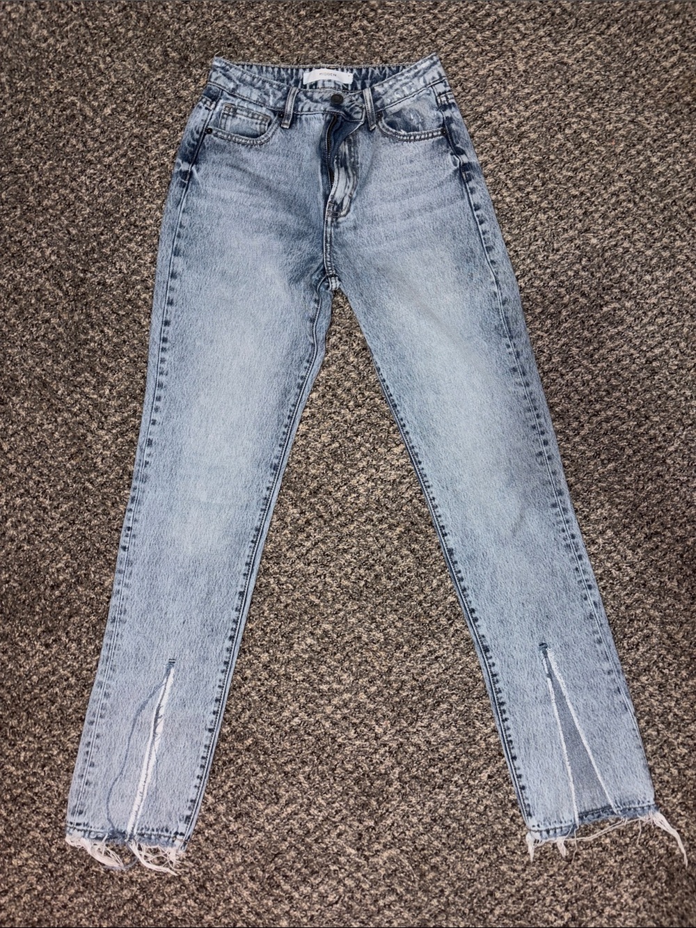 High-Rise Light Blue Women’s Jeans with Front Hem Slits